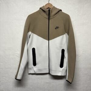 Nike Tech Fleece Colorblock Full Zip Hoodie Khaki White CFB7291-121 Men’s Size S